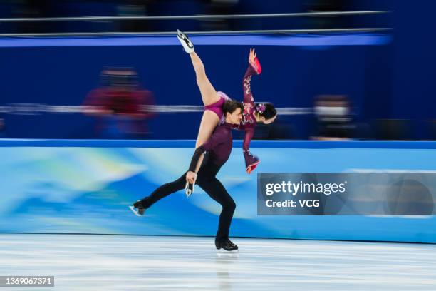 Misato Komatsubara and Tim Koleto of Team Japan skate during the Ice Dance Free Dance Team Event on day three of the Beijing 2022 Winter Olympic...