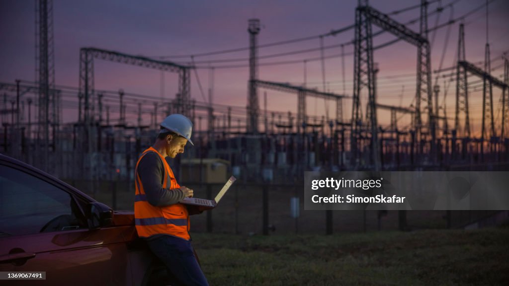 Quality control on Power station at dusk