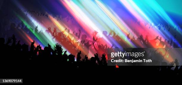 ilustrações de stock, clip art, desenhos animados e ícones de neon dance party crowd background - entertainment music