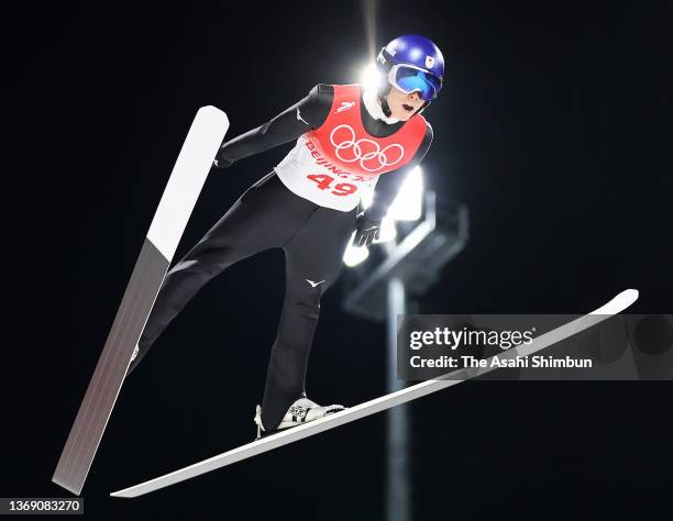 Ryoyu Kobayashi of Team Japan competes in the Men's Normal Hill Individual Final Round first jump on Day Two of the Beijing Winter Olympic Games at...