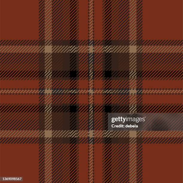 rust, brown and black irish tartan plaid pattern fabric swatch - irish tweed stock illustrations