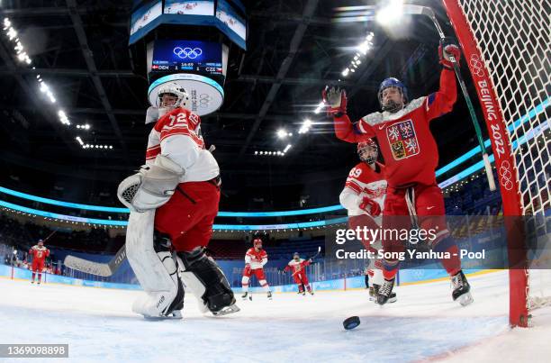 Natalie Mlynkova of Team Czech Republic celebrates their team's 2nd goal in the second period during the Women's Preliminary Round Group B match at...