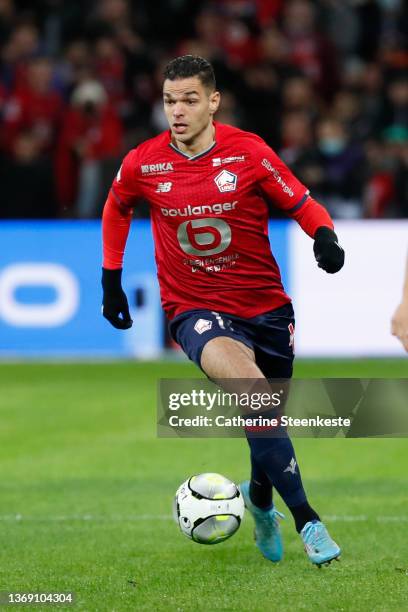 Hatem Ben Arfa of Lille OSC controls the ball during the Ligue 1 Uber Eats match between Lille OSC and Paris Saint Germain at Stade Pierre Mauroy on...