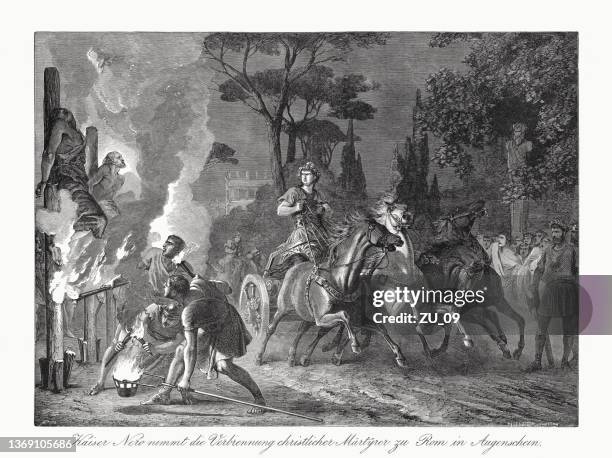 burning of christian martyrs by emperor nero, woodcut, published i1862 - ancient rome 幅插畫檔、美工圖案、卡通及圖標