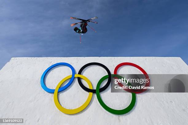 Megan Oldham of Team Canada performs a trick during the Women's Freestyle Skiing Big Air official training on Day 2 of the Beijing 2022 Winter...