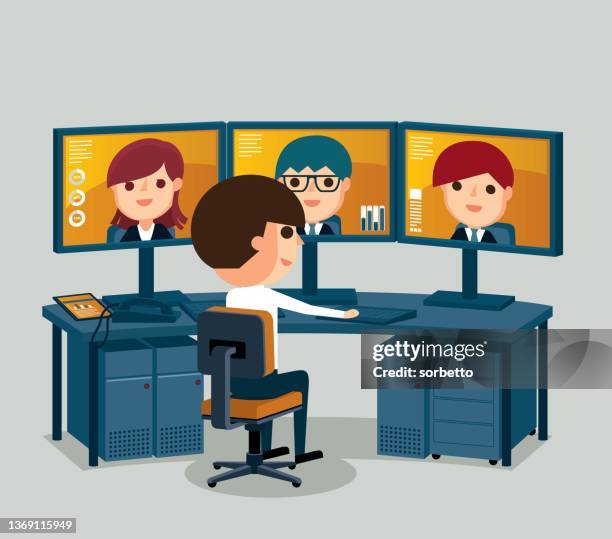 businessman - conference call - flexible learning stock illustrations