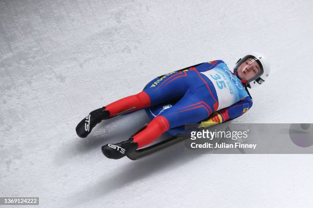 Doina Descalui of Team Moldova slides during the Women's Singles Luge heats on day three of the Beijing 2022 Winter Olympic Games at National Sliding...