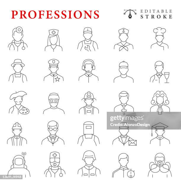 professions line icons. editable stroke. - police romania stock illustrations