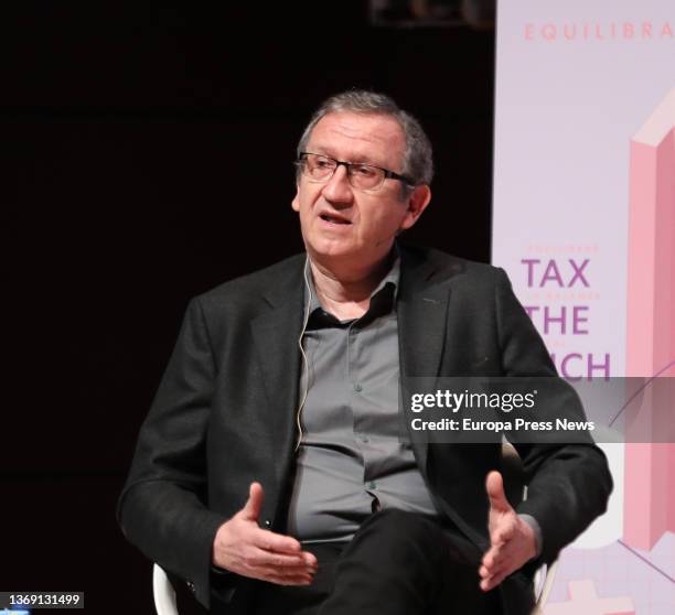 The president of the tax technicians , Carlos Cruzado, speaks at the event 'Tax the Rich. Equilibrar la balanza fiscal', at the Reina Sofia Museum,...