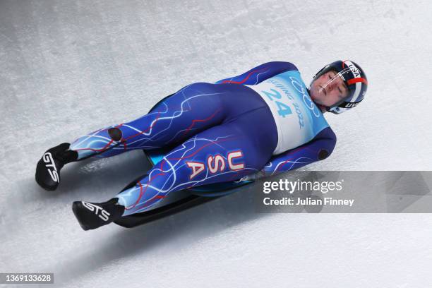 Ashley Farquharson of Team United States slides during the Women's Singles Luge heats on day three of the Beijing 2022 Winter Olympic Games at...