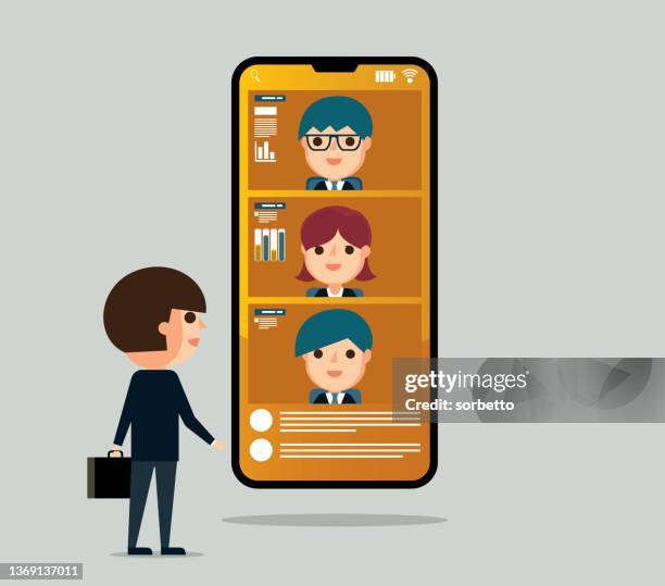 video conference - mobile phone - zoom background office stock illustrations