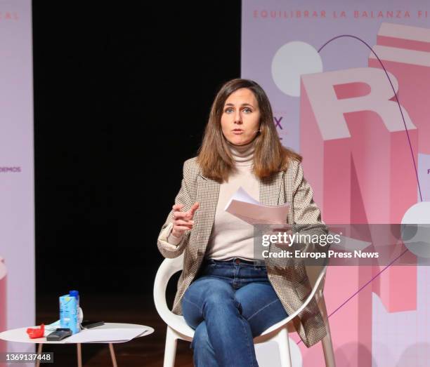 The Secretary General of Podemos and Minister of Social Rights and Agenda 2030, Ione Belarra, speaks at the event 'Tax the Rich. Equilibrar la...