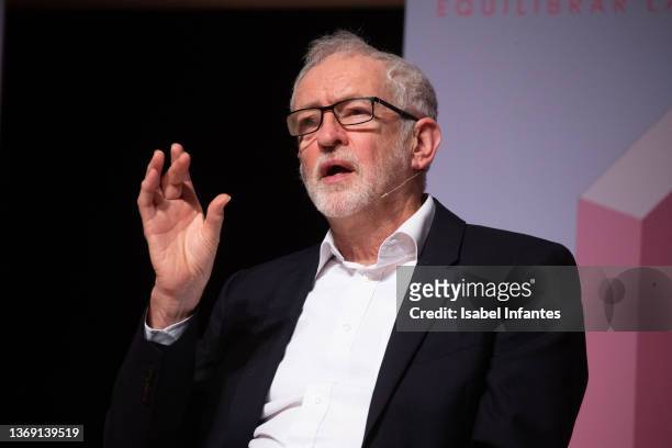 Britain's former opposition Labour party leader, Jeremy Corbyn speaks during the event 'Tax the Rich. Equilibrar la balanza fiscal', organised by...