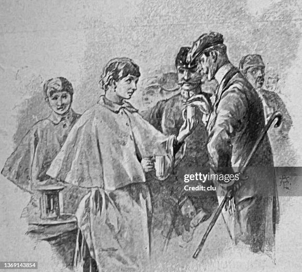 drinking medicinal water in karlovy vary - taking pill with water stock illustrations