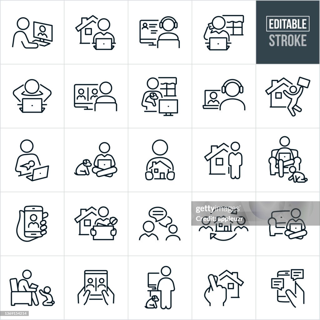 Work From Home Thin Line Icons - Editable Stroke