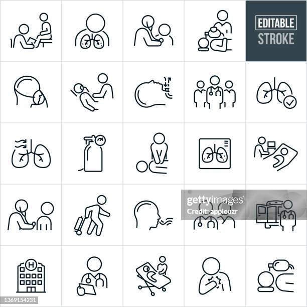 bildbanksillustrationer, clip art samt tecknat material och ikoner med respiratory therapy thin line icons - editable stroke - läkarmottagning