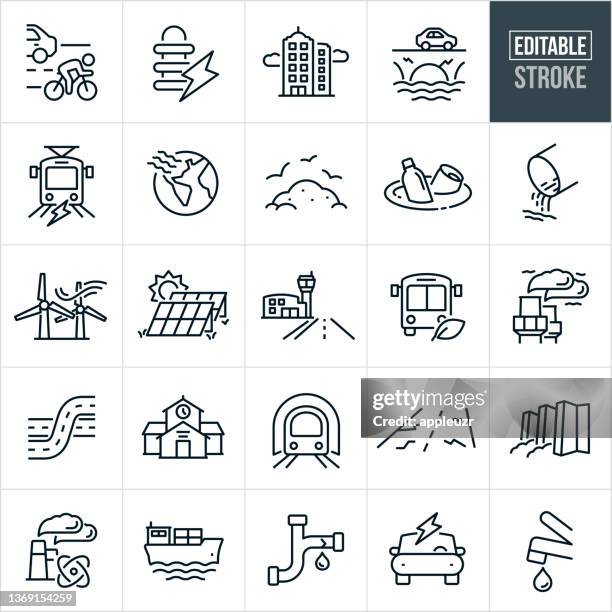 public infrastructure thin line icons - editable stroke - landfill stock illustrations