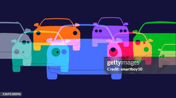 ilustraciones, imágenes clip art, dibujos animados e iconos de stock de iconos de coche estilizados - accidente de automóvil