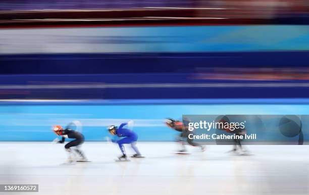 Suzanne Schulting of Team Netherlands, Arianna Fontana of Team Italy, Kim Boutin of Team Canada and Yuting Zhang of Team China during the Women's...