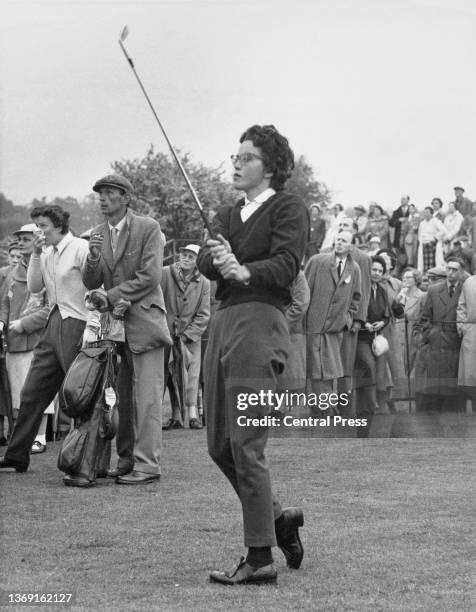 Judy Bell from United States plays an iron shot off the 3rd fairway during the 11th Curtis Cup Match golf competition between Great Britain & Ireland...