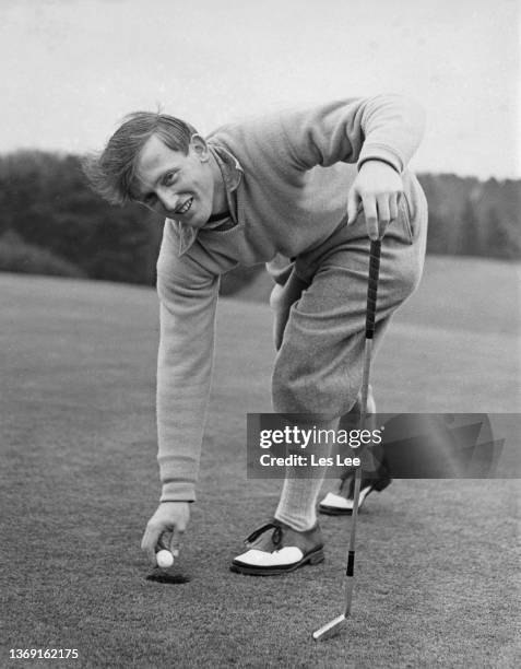 British golfer John Beharrell during a practice round for the 1957 Open Mixed Foursomes golf tournament on 25th March 1957 at the Sunningdale Golf...