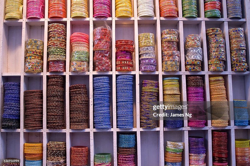 Colorful bangles on sale in shop