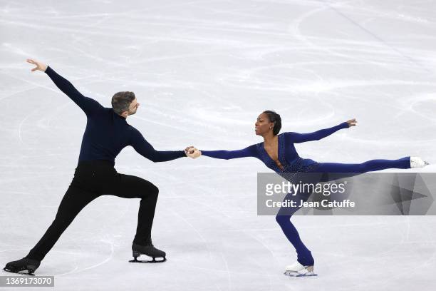 Vanessa James and Eric Radford of Team Canada skate during the Pair Skating Free Skating Team Event on day three of the Beijing 2022 Winter Olympic...