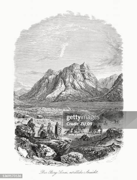 historical view of the mount sinai, egypt, woodcut, published 1862 - sinai stock illustrations