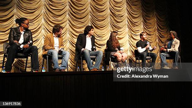 Dee Rees, Adam Reid, Matthew Gordon, Maryam Keshavarz, Evan Glodell and Elvis Mitchell at Film Independent Screening Series "Cassavetes' Shadow" held...