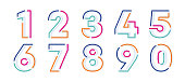 Abstract numbers, colorful linear set. Modern numeric lines with new pop art colors.