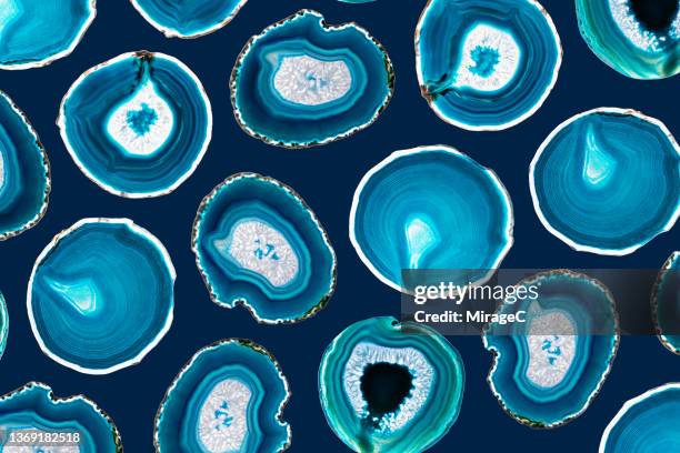 blue agate slices cross section pattern - gemology stock pictures, royalty-free photos & images