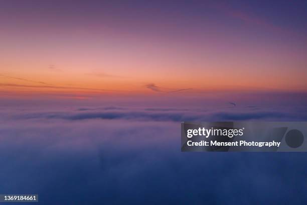 dramatic sky background during sunset, aerial view - above cloud sky stock pictures, royalty-free photos & images