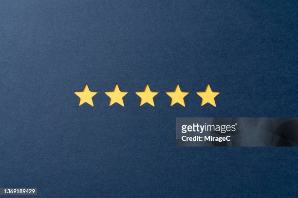 five star rating for satisfaction review concept - número 5 imagens e fotografias de stock