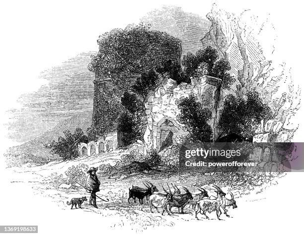 the tomb of priscilla on the appian way in rome, italy - 19th century - herder stock illustrations