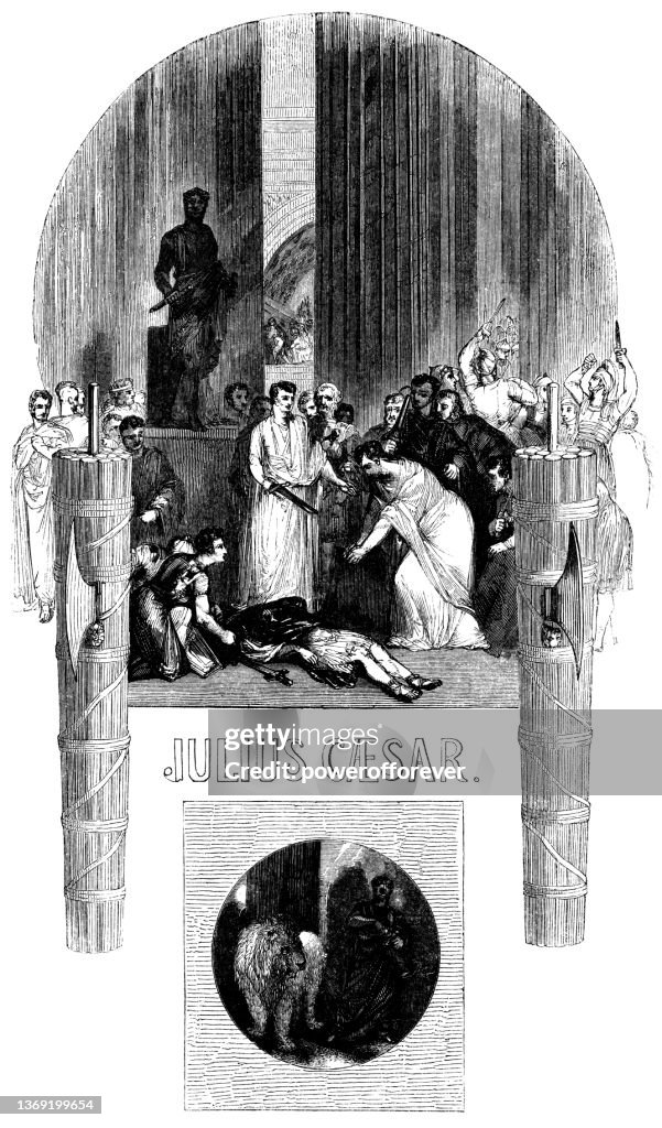 The Conspirators Loom Over Caesar’s Body from the Play The Tragedy of Julius Caesar - Works of William Shakespeare