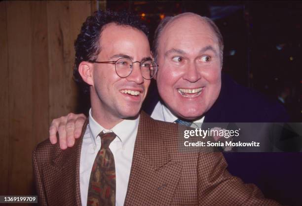 Executive producer of the Today Show Jeff Zucker, poses with weatherman Willard Scott at NBC on January 21, 1993 in New York City, NY.