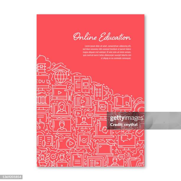 bildbanksillustrationer, clip art samt tecknat material och ikoner med online education related objects and elements. hand drawn vector doodle illustration collection. poster, cover template with different online education objects - youtube