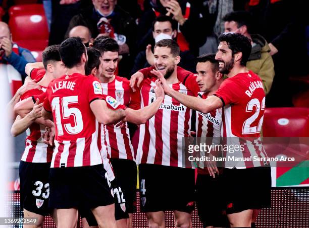 Inigo Martinez of Athletic Club celebrates after scoring his team's second goal during the LaLiga Santander match between Athletic Club and RCD...