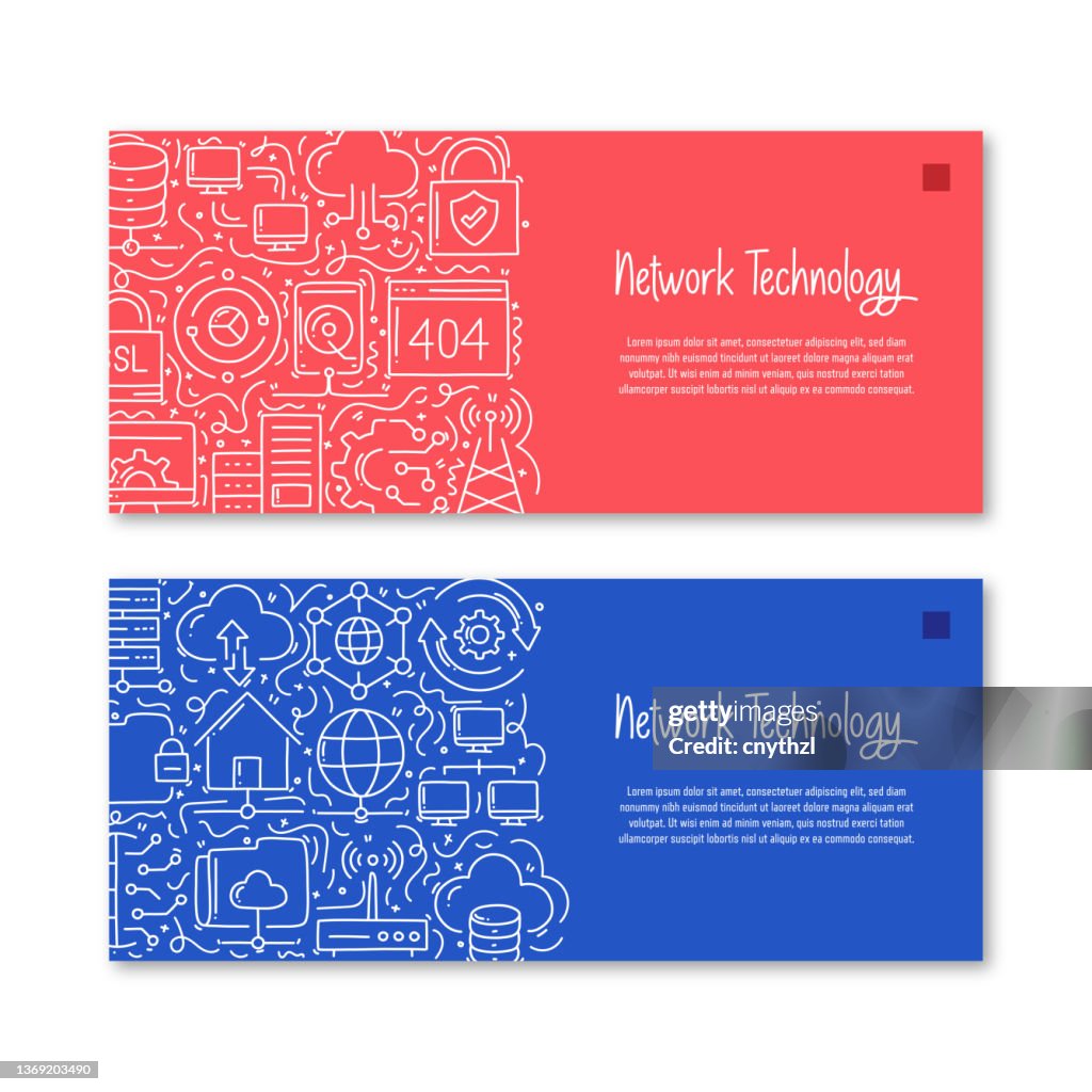 Network Technology Related Objects And Elements Hand Drawn Vector ...