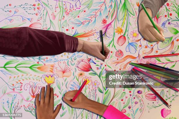 together illustrating spring - colouring pencil stock illustrations