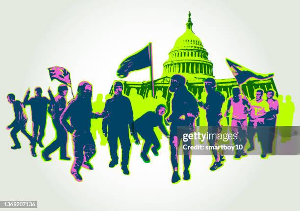 rioters on capitol hill - democratic revolution party stock illustrations