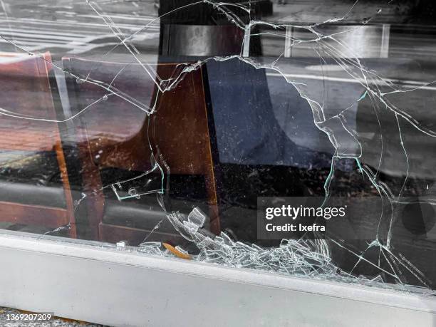 break in glass damage of a storefront - destroyed store stock pictures, royalty-free photos & images