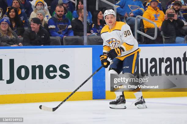 Mark Borowiecki of the Nashville Predators skates against the St. Louis Blues at Enterprise Center on January 17, 2022 in St Louis, Missouri.