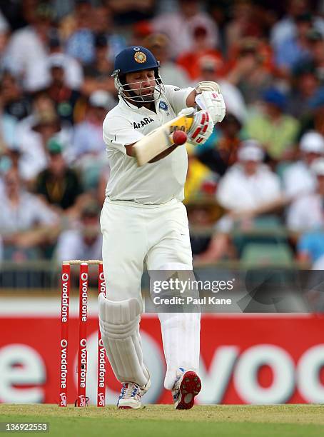 Laxman of India bats during day one of the third Test match between Australia and India at WACA on January 13, 2012 in Perth, Australia.