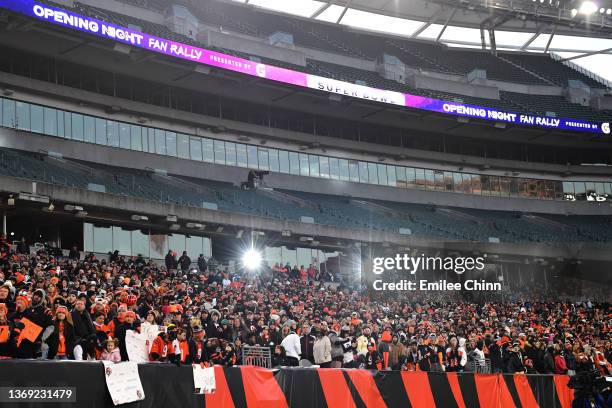 Fans attend a Cincinnati Bengals Fan Rally ahead of Super Bowl LVI at Paul Brown Stadium on February 07, 2022 in Cincinnati, Ohio.