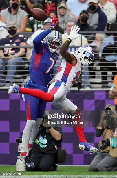 Trevon Diggs of the Dallas Cowboys and NFC has his pass broken up by his brother Stefon Diggs of the Buffalo Bills and AFC in the first half of the...