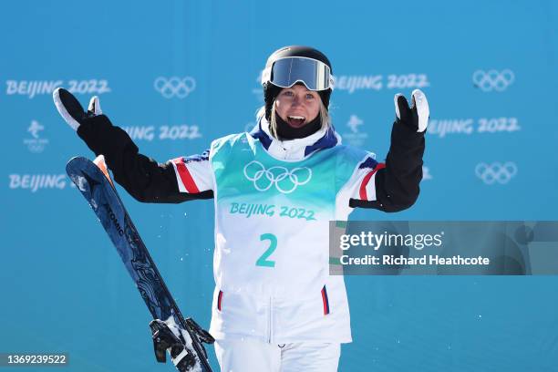 Tess Ledeux of France reacts after their run during the Women's Freestyle Skiing Freeski Big Air Final on Day 4 of the Beijing 2022 Winter Olympic...