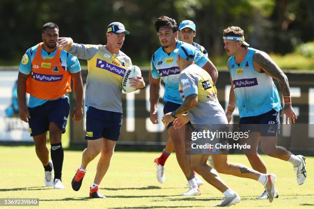 Titans coach Justin Holbrook during a Gold Coast Titans NRL training session at IKON High Performance Centre on February 08, 2022 in Gold Coast,...