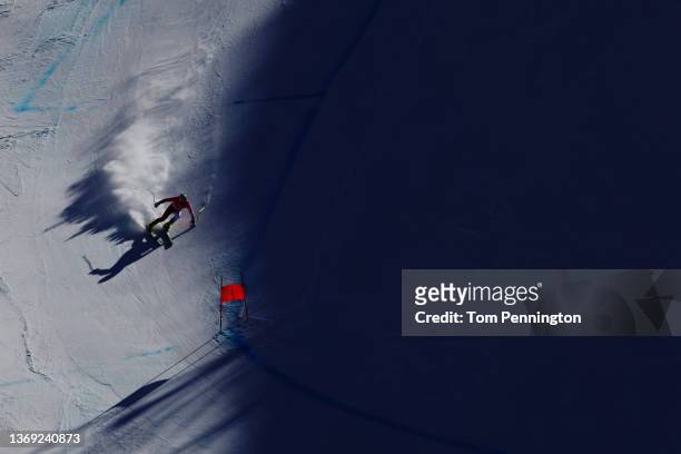 Stefan Rogentin of Team Switzerland skis during the Men's Super-G on day four of the Beijing 2022 Winter Olympic Games at National Alpine Ski Centre...