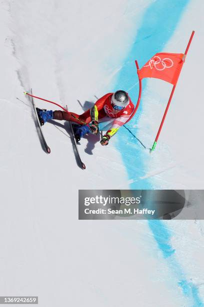 Marco Odermatt of Team Switzerland skis during the Men's Super-G on day four of the Beijing 2022 Winter Olympic Games at National Alpine Ski Centre...